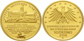 Goldmünzen der Bundesrepublik Deutschland, Euro, Gedenkmünzen, ab 2002
100 Euro 2011 G, Wartburg. 1/2 Unze Feingold. In Originalschatulle mit Zertifi...