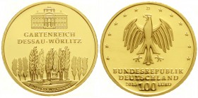 Goldmünzen der Bundesrepublik Deutschland, Euro, Gedenkmünzen, ab 2002
100 Euro 2013 D, Dessau-Wörlitz. 1/2 Unze Feingold. In Originalschatulle mit Z...