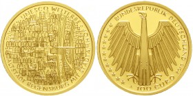 Goldmünzen der Bundesrepublik Deutschland, Euro, Gedenkmünzen, ab 2002
100 Euro 2016 A, Altstadt Regensburg. 1/2 Unze Feingold. In Originalschatulle ...