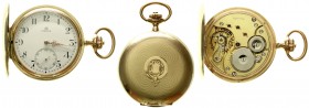 Uhren aus Gold, Taschenuhren
Herren-Savonette (Sprungdeckeltaschenuhr) der Marke OMEGA (1912-1916). Gelbgold 585, Werknummer 4727926, priv. Widmungsg...