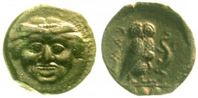 Altgriechische Münzen, Sizilien, Kamarina
Bronze Tetras 413/405 v. Chr. Medusenhaupt v.v./KAMA (rethrograd). Eule steht n.r., hält Eidechse, i.A. dre...