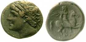 Altgriechische Münzen, Sizilien, Syracus, Hieron II., 275-215 v.Chr.
Bronzemünze 27 mm. Diademierter Kopf des Hieron n.l./Reiter mit Speer n.r.
fast...