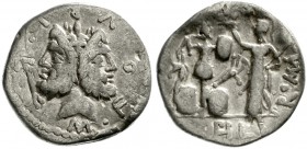 Römische Münzen, Römische Republik, M. Fourius Philus L.F. 119 v. Chr
Denar 119 v. Chr. M FOVRI L F. Januskopf/FILI ROMA. Roma steht mit Zepter n.l.,...