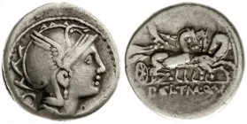 Römische Münzen, Römische Republik, T. Mallius + AP. C. Pulcher + Q. Urbinius, -111/110
Denar 111/110 v.Chr. Romakopf r./Victoria in Triga r.
sehr s...