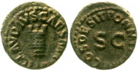 Römische Münzen, Kaiserzeit, Claudius 41-54
Quadrans 41 Rom. Modius/Schrift um SC.
sehr schön