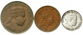 Ausländische Münzen und Medaillen, Äthiopien, Menelik II., 1889-1913
3 Münzen: 1/100 Birr 1897, 1/32 Birr 1897 und 1 Gersh 1899. sehr schön/vorzüglic...