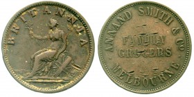 Ausländische Münzen und Medaillen, Australien, Victoria, 1837-1901
Penny Token o.J.(1849). Annand Smith & Co, Melburne, Victoria.
schön/sehr schön, ...