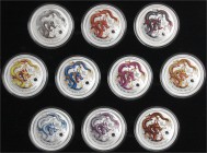 Ausländische Münzen und Medaillen, Australien, Lots
Lunar Serie II: 10 X 1 Dollar Silbermünzen-Set 2012, Perth Mint. "Jahr des Drachen". Je 1 Unze mi...