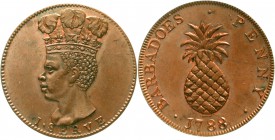 Ausländische Münzen und Medaillen, Barbados, Britisch, bis 1966
1/2 Penny Token 1788. Schmale Ananas.
fast Stempelglanz aus Polierte Platte, leichte...