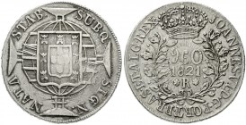 Ausländische Münzen und Medaillen, Brasilien, Johannes VI., 1818-1822
960 Reis 1821 R. Überprägt auf Argentinien 8 Reales Rio de la Plata 1813 oder 1...
