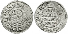 Ausländische Münzen und Medaillen, Dänemark, Christian IV., 1588-1648
IIII Skilling Danske 1618 Mzz. Kleeblatt. sehr schön, Prägeschwäche