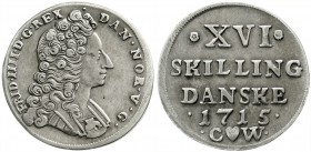 Ausländische Münzen und Medaillen, Dänemark, Frederik IV., 1699-1730
XVI Skilling 1715 CW, Kopenhagen. sehr schön/vorzüglich
