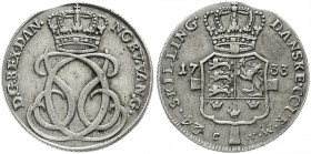 Ausländische Münzen und Medaillen, Dänemark, Christian VI., 1730-1746
24 Skilling 1733 CW Kopenhagen. sehr schön/vorzüglich, Zainende