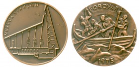 Ausländische Münzen und Medaillen, Dänemark-Färöer-Inseln
Bronzemedaille 1975 von Per Ung. Fischerboot und Delfine/Vesturkirkja (die Westkirche in To...