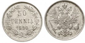 Ausländische Münzen und Medaillen, Finnland, Alexander III., 1881-1894
50 Penniä 1890 L, Helsinki.
gutes vorzüglich