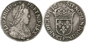 Ausländische Münzen und Medaillen, Frankreich, Ludwig XIV., 1643-1715
1/2 Ecu à la meche longue 1652 F, Angers. fast sehr schön, mehrere Kratzer und ...