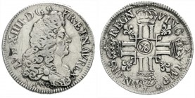 Ausländische Münzen und Medaillen, Frankreich, Ludwig XIV., 1643-1715
Ecu aux huit L 1690 &, Aix. Überprägungsspuren.
sehr schön