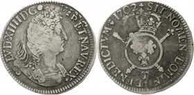 Ausländische Münzen und Medaillen, Frankreich, Ludwig XIV., 1643-1715
Ecu aux insignes 1702 T. Nantes. fast sehr schön, leichte Überprägungsspuren...