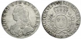 Ausländische Münzen und Medaillen, Frankreich, Ludwig XV., 1715-1774
Ecu aux branches d` olivier 1736 B, Rouen. sehr schön, leicht justiert