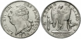 Ausländische Münzen und Medaillen, Frankreich, Ludwig XVI., 1774-1793
Ecu des six livres 1792 A, Paris. fast vorzüglich, justiert