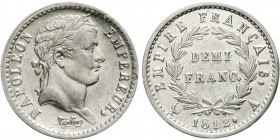 Ausländische Münzen und Medaillen, Frankreich, Napoleon I., 1804-1814, 1815
1/2 Franc 1812 A, Paris.
gutes vorzüglich