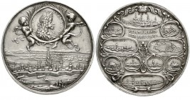 Römisch Deutsches Reich, Haus Habsburg, Leopold I., 1657-1705
Silbermedaille 1686, v. L. G. Laufer u. G. Hautsch. Auf die Siege des Jahres. 2 Genien ...
