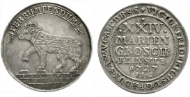 Altdeutsche Münzen und Medaillen, Anhalt-Bernburg, Victor Friedrich, 1721-1765
Gulden zu 24 Mariengroschen 1727. Feinsilber, Gekr. Bär auf Mauer/Wert...