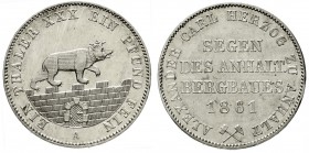 Altdeutsche Münzen und Medaillen, Anhalt-Bernburg, Alexander Carl, 1834-1863
Ausbeutetaler 1861 A. vorzüglich