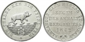 Altdeutsche Münzen und Medaillen, Anhalt-Bernburg, Alexander Carl, 1834-1863
Ausbeutetaler 1862 A. vorzüglich, eingeritzt "1798"