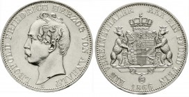 Altdeutsche Münzen und Medaillen, Anhalt-Dessau, Leopold Friedrich, 1817-1871
Vereinstaler 1866 A. vorzüglich, etwas berieben