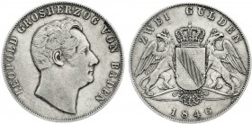 Altdeutsche Münzen und Medaillen, Baden-Durlach, Leopold, 1830-1852
Doppelgulden 1846. gutes sehr schön