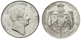 Altdeutsche Münzen und Medaillen, Baden-Durlach, Leopold, 1830-1852
Doppeltaler 1852. Rand = 8-strahlige Sterne am Rand.
vorzüglich/Stempelglanz, kl...