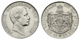 Altdeutsche Münzen und Medaillen, Baden-Durlach, Friedrich I., 1852-1907
Vereinstaler 1858. fast vorzüglich, etwas berieben