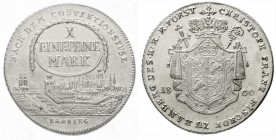 Altdeutsche Münzen und Medaillen, Bamberg, Bistum, Christoph Franz von Buseck, 1795-1802
Reichstaler 1800, Nürnberg. Stadtansicht.
vorzüglich