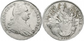 Altdeutsche Münzen und Medaillen, Bayern, Karl Theodor, 1777-1799
Madonnentaler 1781. Mit I. SCH am Armabschnitt.
gutes sehr schön, justiert