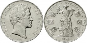 Altdeutsche Münzen und Medaillen, Bayern, Ludwig I., 1825-1848
Geschichtsdoppeltaler 1837. Münzvereinigung Südteutscher Staaten 1837, Randschrift B....