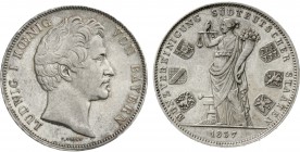 Altdeutsche Münzen und Medaillen, Bayern, Ludwig I., 1825-1848
Geschichtsdoppeltaler 1837. Münzvereinigung Südteutscher Staaten 1837, Randschrift B....
