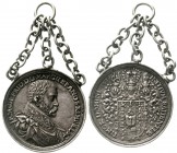 Altdeutsche Münzen und Medaillen, Brandenburg/Preußen, Joachim Friedrich, 1598-1608
Schaumünze mit 3 Ösen an Kette 1598 unsigniert (Tobias Wolff?) Br...