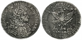 Altdeutsche Münzen und Medaillen, Brandenburg/Preußen, Friedrich I., 1701-1713
Reichstaler 1701 CS, Berlin. Ausbeute der Grube Rothenburg. Geharnisch...