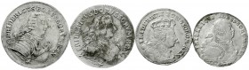 Altdeutsche Münzen und Medaillen, Brandenburg/Preußen, Friedrich II., 1740-1786
4 Münzen: 18-Gröscher 1751 E, 1753 E, Königsberg; Sechsgröscher 1756 ...