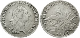 Altdeutsche Münzen und Medaillen, Brandenburg/Preußen, Friedrich II., 1740-1786
Reichstaler 1765 A Berlin. Rechts 6 Spitzen.
sehr schön, Kratzer
