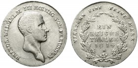 Altdeutsche Münzen und Medaillen, Brandenburg/Preußen, Friedrich Wilhelm III., 1797-1840
Taler 1814 A, Berlin. vorzüglich