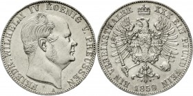 Altdeutsche Münzen und Medaillen, Brandenburg/Preußen, Friedrich Wilhelm IV., 1840-1861
Vereinstaler 1859 A, Berlin. gutes vorzüglich, kl. Randfehler...