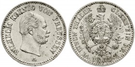 Altdeutsche Münzen und Medaillen, Brandenburg/Preußen, Wilhelm I., 1861-1888
1/6 Taler 1863 A. vorzüglich/Stempelglanz