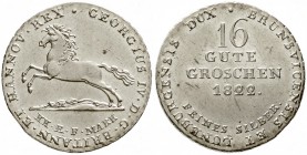 Altdeutsche Münzen und Medaillen, Braunschweig-Calenberg-Hannover, Georg IV., 1820-1830
16 Gute Groschen 1822 Jahreszahl unter Wertangabe.
vorzüglic...