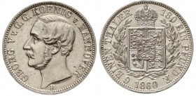Altdeutsche Münzen und Medaillen, Braunschweig-Calenberg-Hannover, Georg V., 1851-1866
1/6 Taler 1860 B. fast Stempelglanz