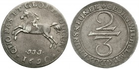 Altdeutsche Münzen und Medaillen, Braunschweig-Lüneburg-Celle, Georg Wilhelm, 1665-1705
2/3 Taler 1690 JJJ. Wertzahl/Springendes Ross.
sehr schön