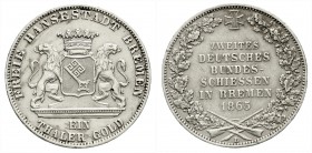 Altdeutsche Münzen und Medaillen, Bremen-Stadt
Taler 1865 B. Zweites deutsches Bundesschießen.
sehr schön, kl. Randfehler