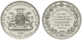 Altdeutsche Münzen und Medaillen, Bremen-Stadt
Taler 1871 B. Frieden vom 10. Mai 1871.
fast Stempelglanz