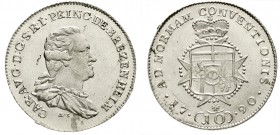 Altdeutsche Münzen und Medaillen, Bretzenheim, Karl August, 1789-1823
10 Kreuzer 1790 AS, Mannheim. Stempelglanz, übl. winz. Schrötlingsfehler, sehr ...